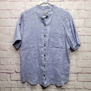 J Jill 100% Linen Casual Button Shirt Sz M Periwinkle Blue Office Preppy Coastal